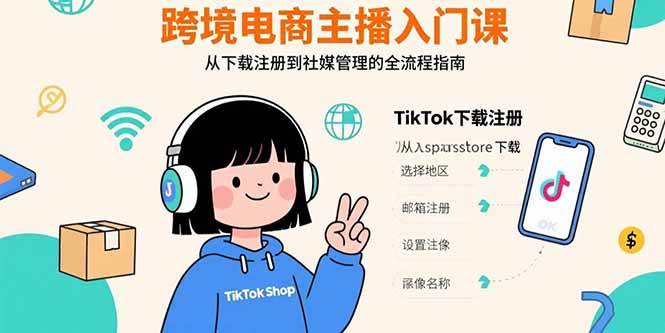 (8.17)跨境电商主播入门课，TikTok下载注册，支付工具配置，社媒账号管理全流程