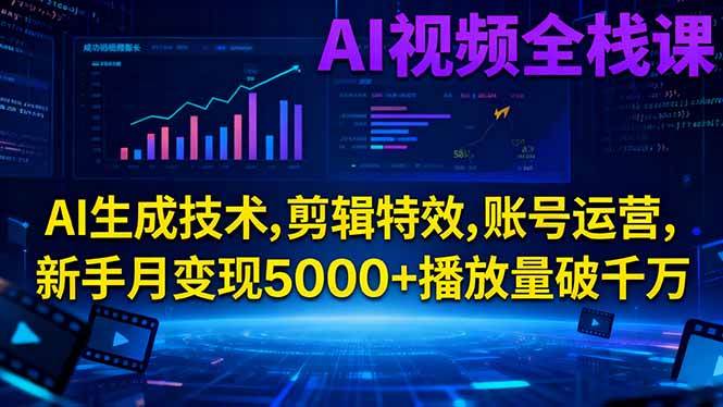 (11.19)AI视频全栈课:AI生成技术,剪辑特效,账号运营,新手月变现5000+播放量破千万